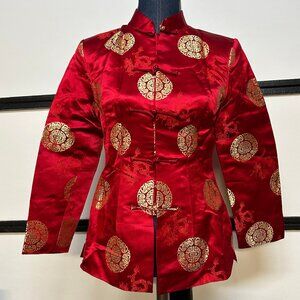Hao Teng Red & Gold Silk Blend Chinese Tang Style Jacket, Size S-M